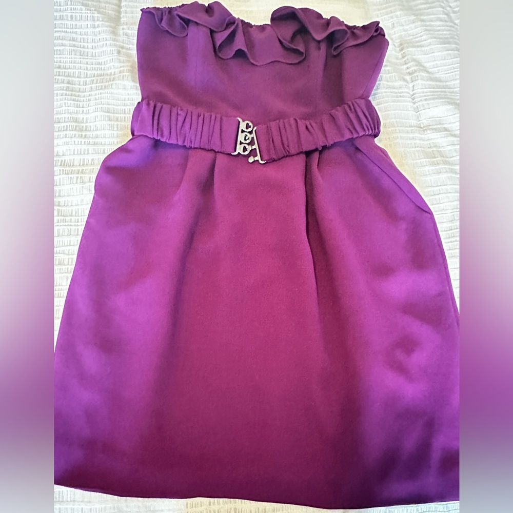 Mark & James Badgley Mischka Berry Purple Belted Strapless Mini Dress Size 8